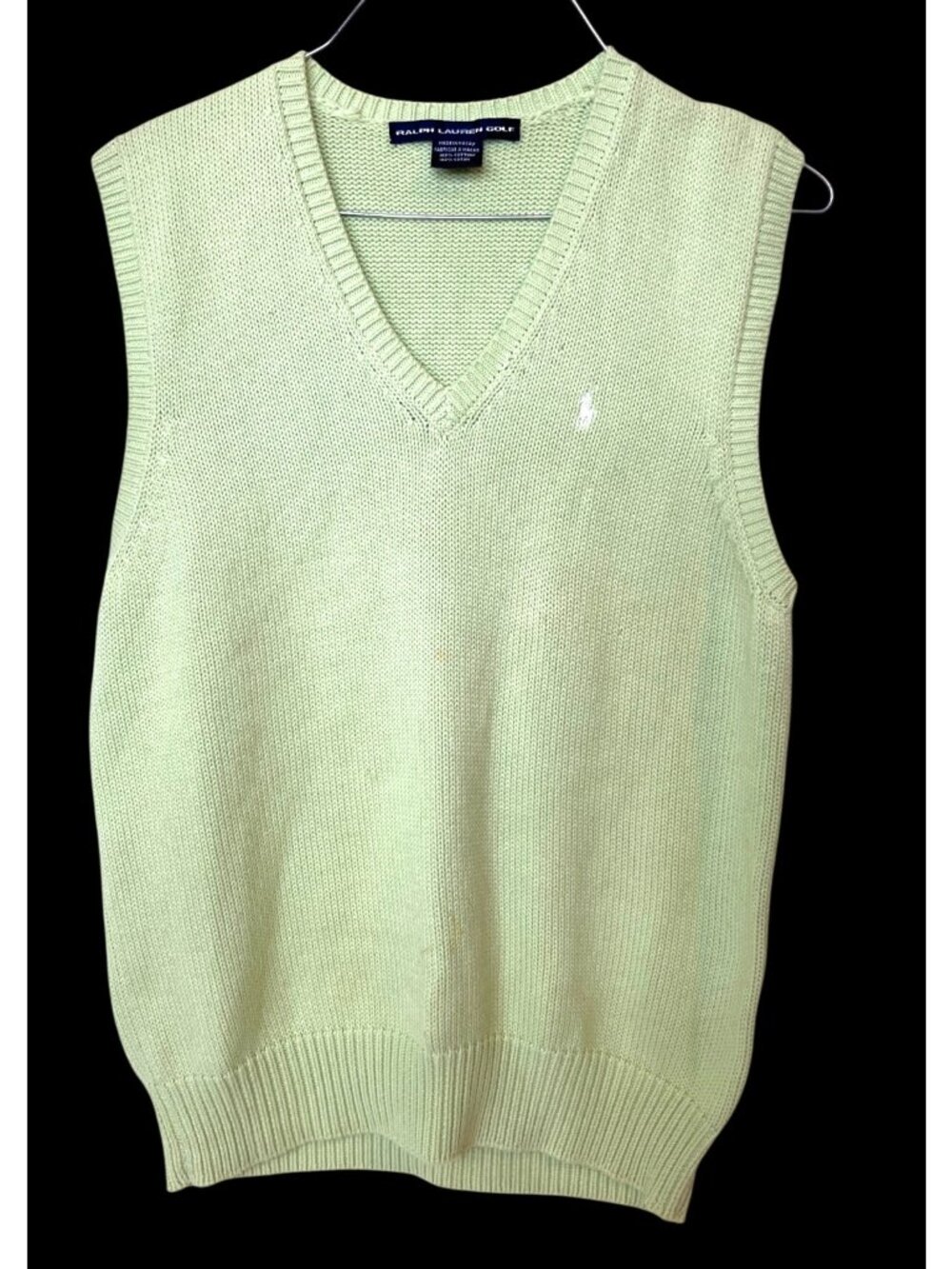 Vintage Ralph Lauren Golf Pale Green Knit Cotton Vest Medium Men White Pony Logo